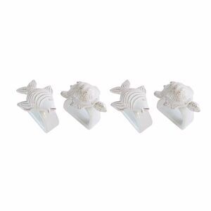Coastal Collection Set of 4 White Glazed Ceramic Fish & Turtle Napkin Rings